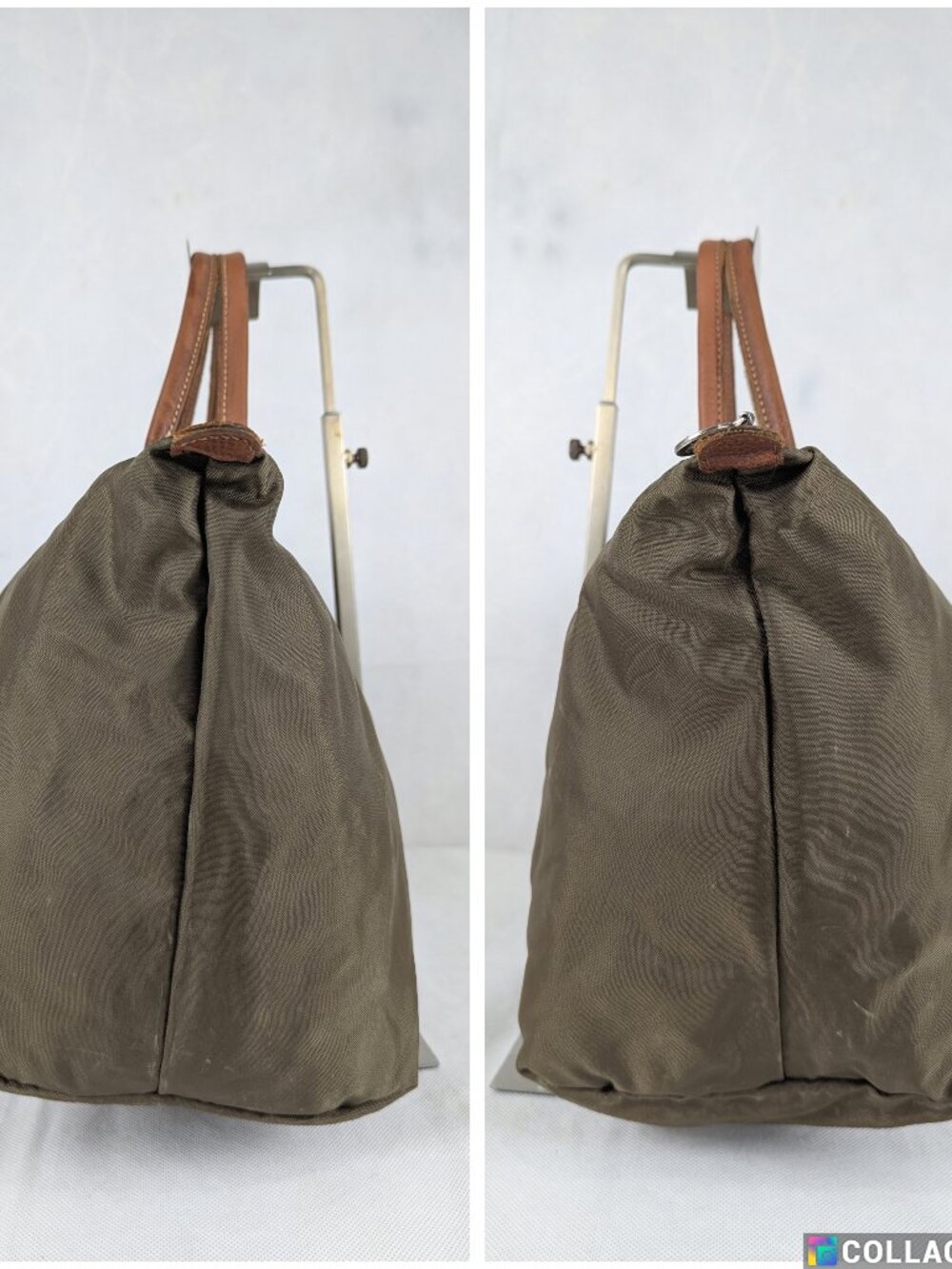 Longchamp Green Nylon Shoulder Bag Used Le Pliage Tote Handbag Lightweight - Picture 7 of 16